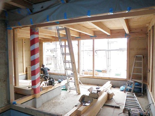 あま市美和町/土壁の家　木摺り開始